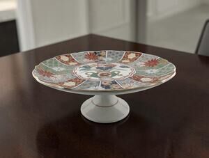 Vintage Arita Imari Fan Design Porcelain Footed Cake Plate 10.25" Japan